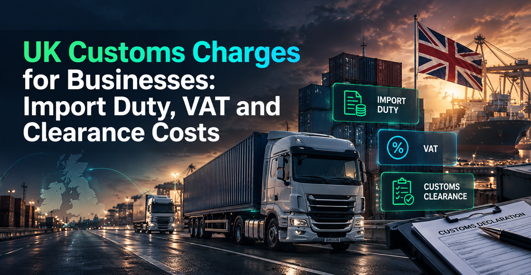 UK customs charges explained, covering import duty, VAT and customs clearance costs for businesses